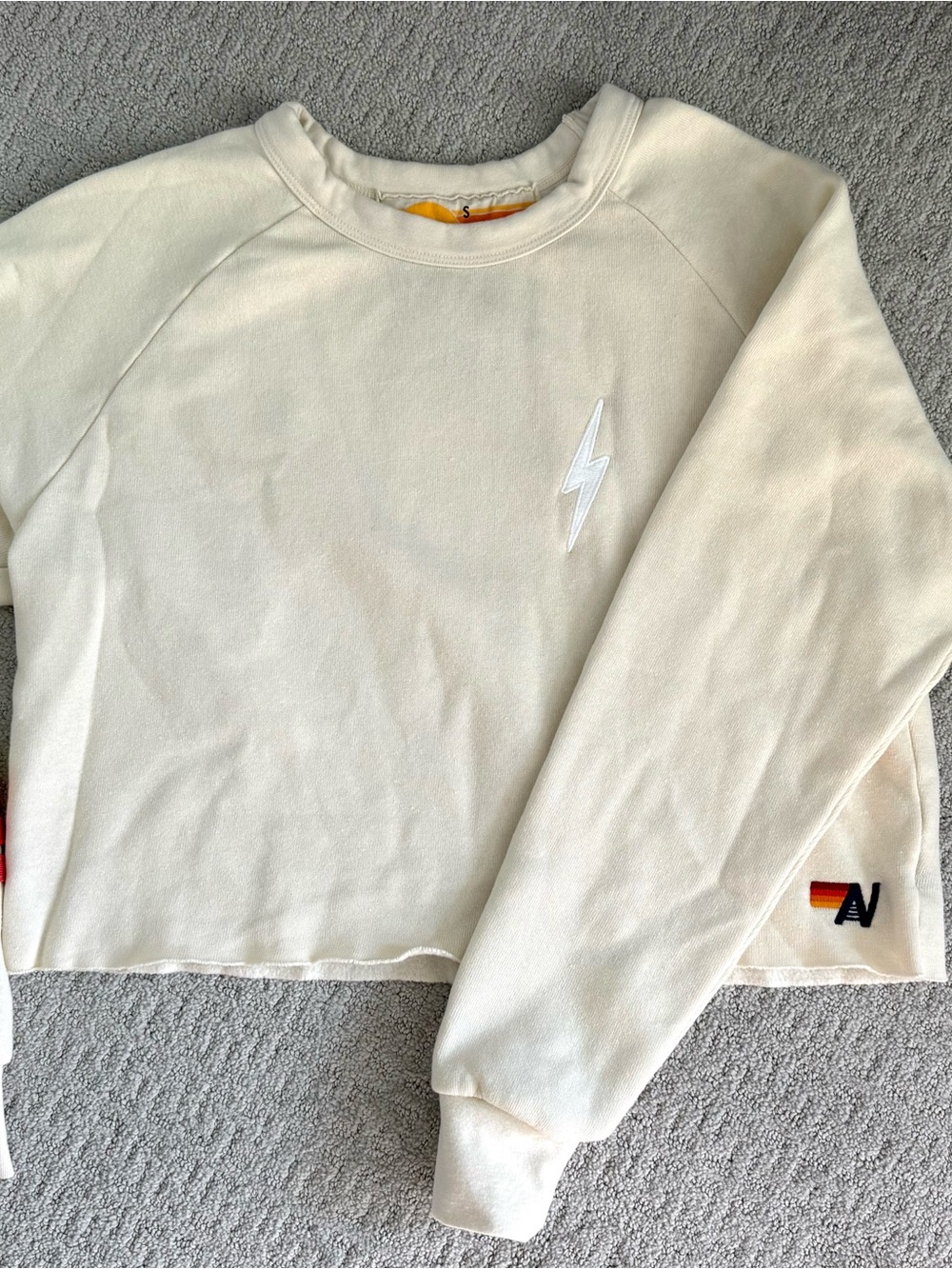 Aviator Nation Cream Sweatshirt with Yellow Logo Accent